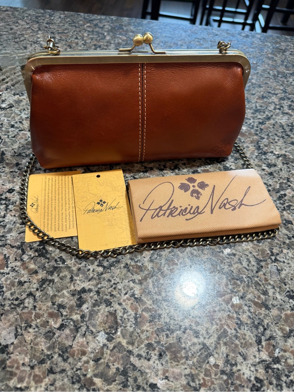 Patricia Nash Potenaz Frame Leather Kiss-Lock Clutch with Chain